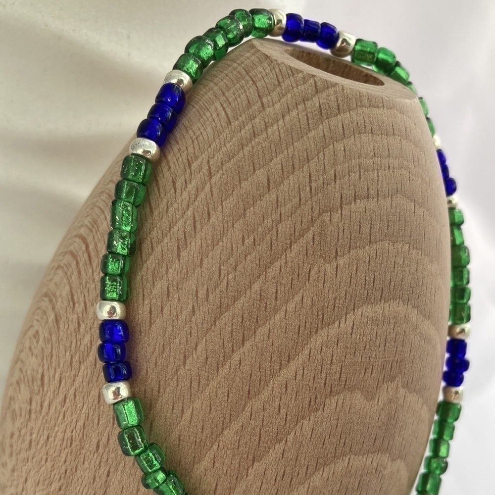 Green & Blue Stretch Beaded Anklet - Picture 2 of 10